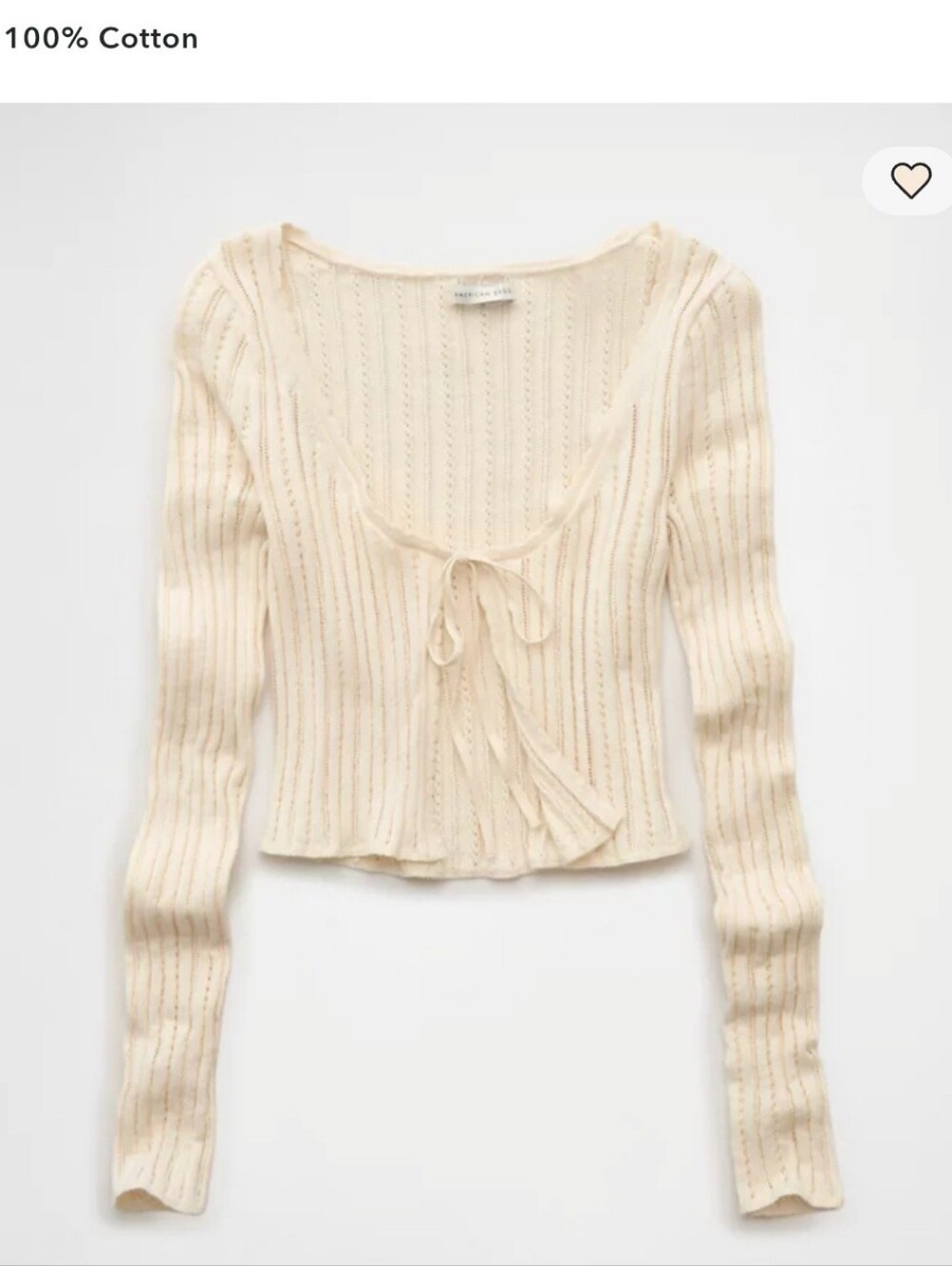 AE Cream Knit Tie-Front Women's Top Cotton